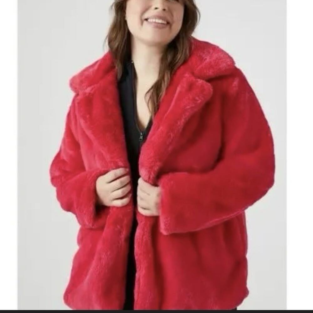 Forever 21 Long Sleeve Hot Pink Soft & Fluffy Faux Fur‎ Coat Medium